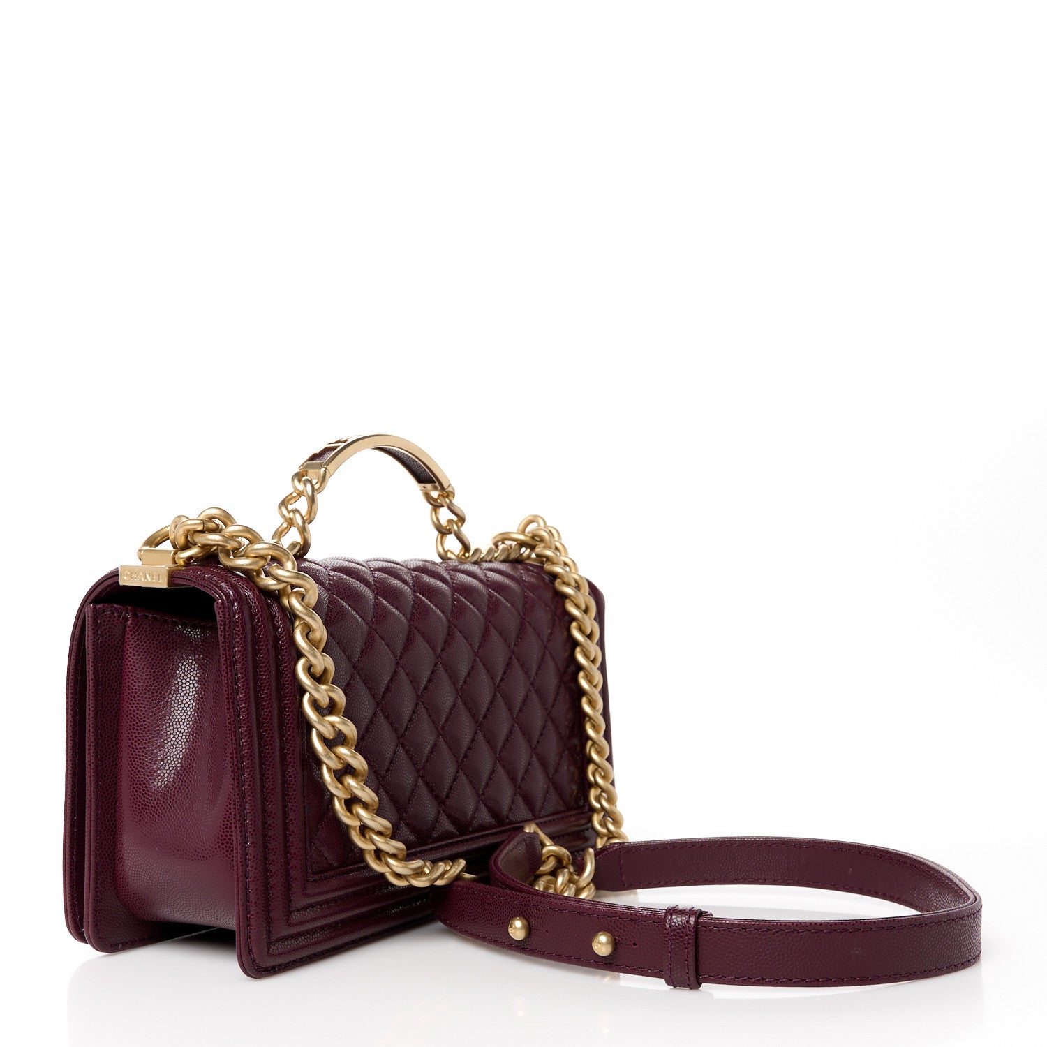 Chanel Caviar Quilted Medium Top Handle Boy Flap Burgundy 3 of 12