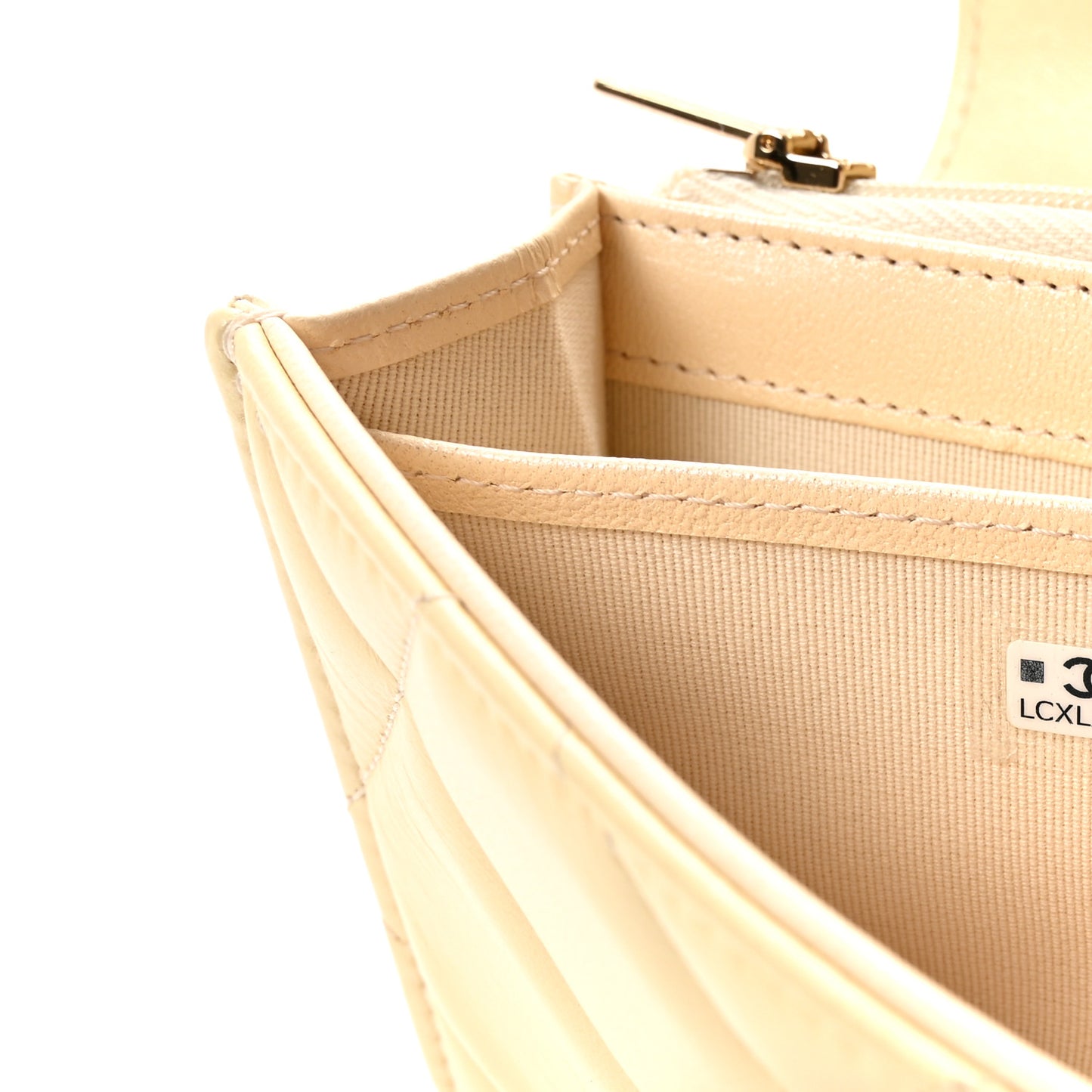 Iridescent Lambskin Quilted CC Flap Wallet Beige