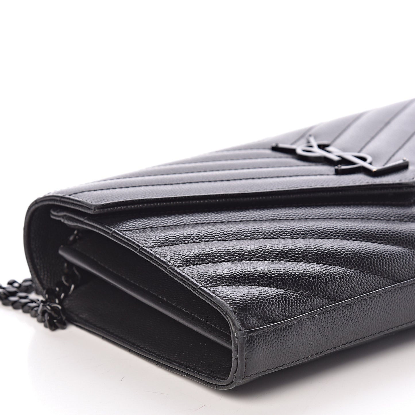 Grain De Poudre Matelasse Chevron Monogram Chain Wallet Black