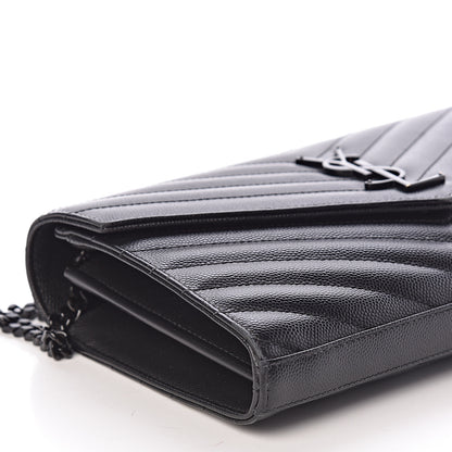 Saint Laurent Grain De Poudre Matelasse Chevron Monogram Chain Wallet Black 8 of 9