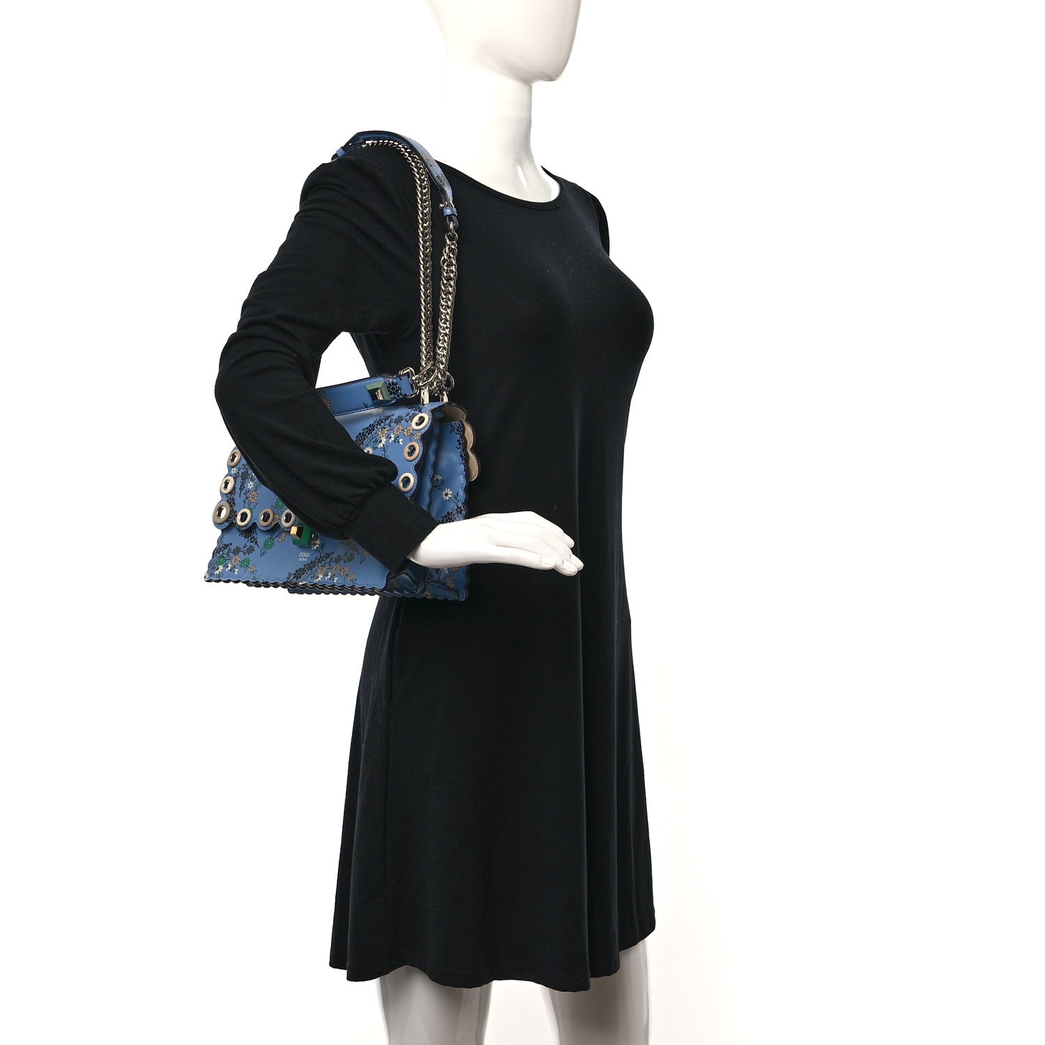 Fendi Vitello Liberty Japanese Blossom Scalloped Studded Grommet Kan I Shoulder Bag Nebula Multicolor 2 of 8