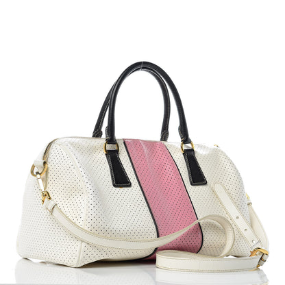 Prada Saffiano Perforated Striped Shoulder Bag White Black 3 of 13