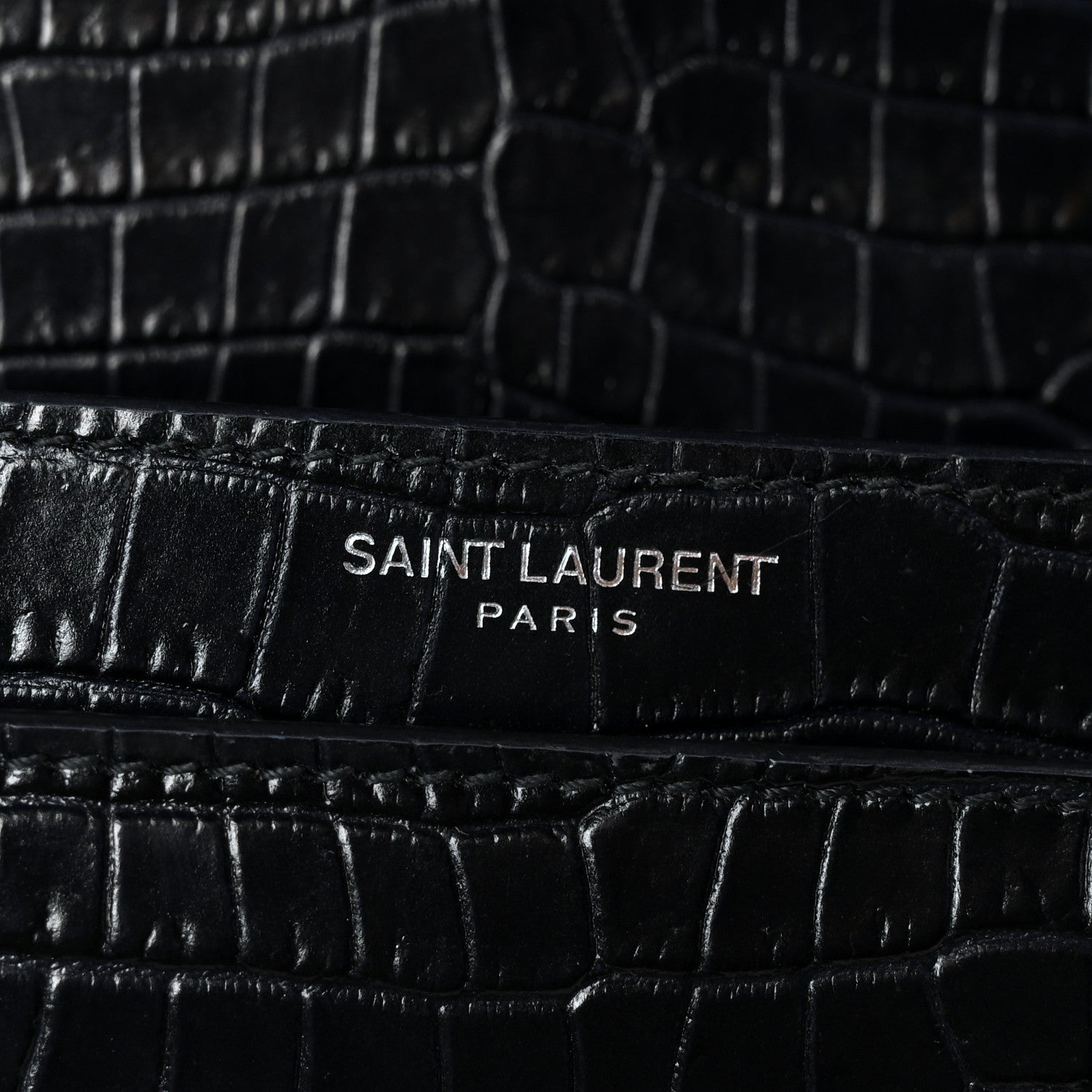 Saint Laurent Calfskin Crocodile Embossed Medium Monogram Sunset  Deep Marine 8 of 12