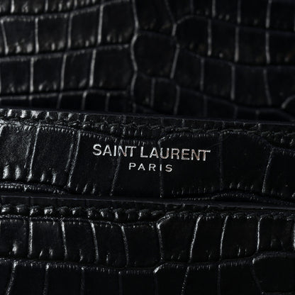 Saint Laurent Calfskin Crocodile Embossed Medium Monogram Sunset  Deep Marine 8 of 12