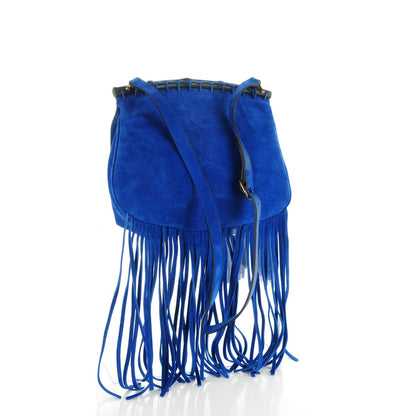 Gucci Suede Medium Nouveau Fringe Shoulder Bag Blue 3 of 6