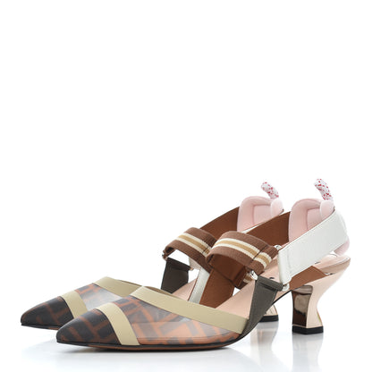 Fendi Technical Mesh FF Colibri 55mm Slingback Pumps 37 Tobacco Moro Camelia Beige Caramello 3 of 10