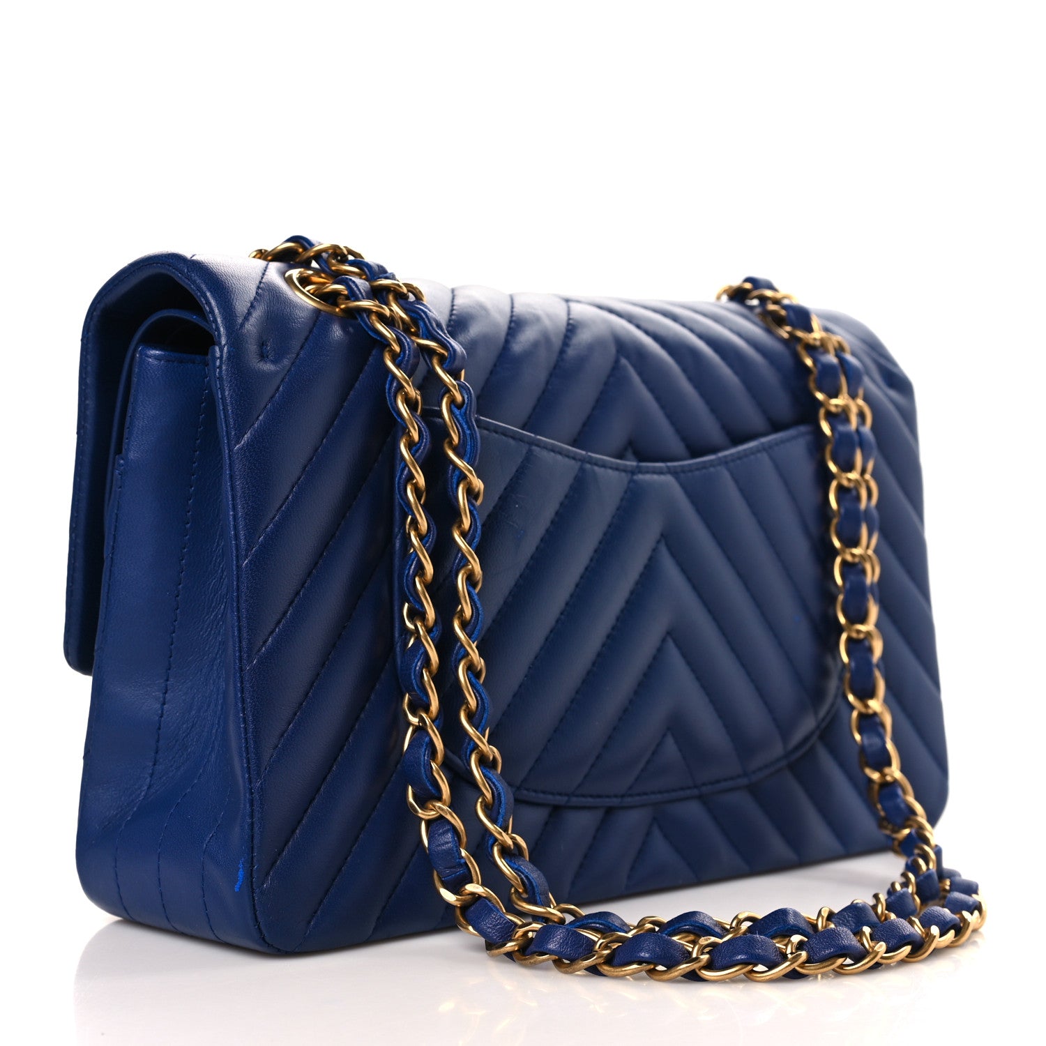 Chanel Lambskin Chevron Quilted Medium Double Flap Blue 3 of 11
