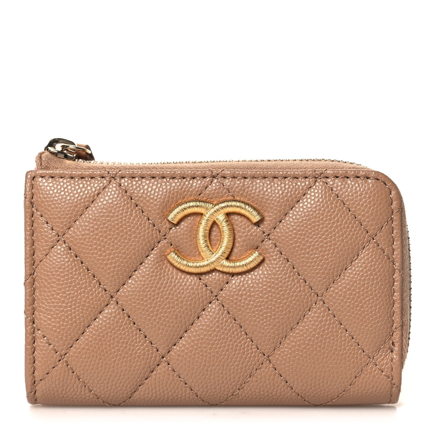 Chanel Caviar Quilted Zipped Key Holder Case Dark Beige 1 of 8