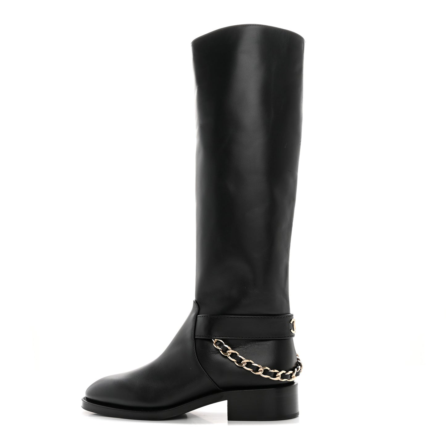 Calfskin Chain HIgh Boots 37.5 Black