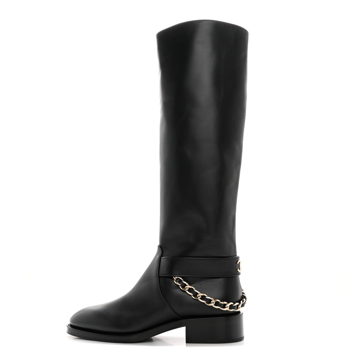 Chanel Calfskin Chain HIgh Boots 37.5 Black 1 of 13