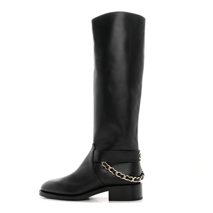 Chanel Calfskin Chain HIgh Boots 37.5 Black 1 of 13