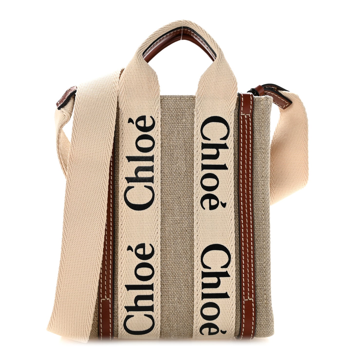 Cotton Calfskin Mini Woody North South Ribbon Tote White Brown