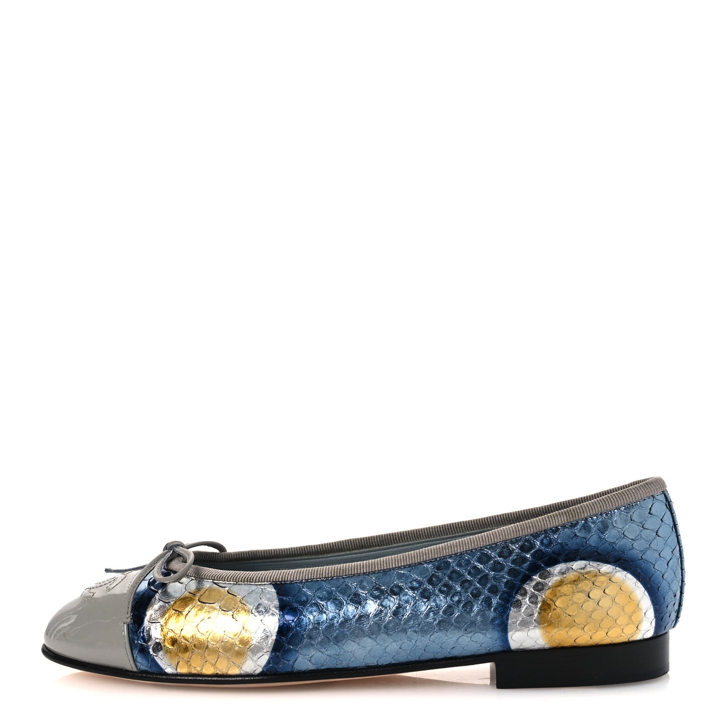 Snakeskin Patent Calfskin Cap Toe CC Ballerina Flats 37.5 Blue Multicolor