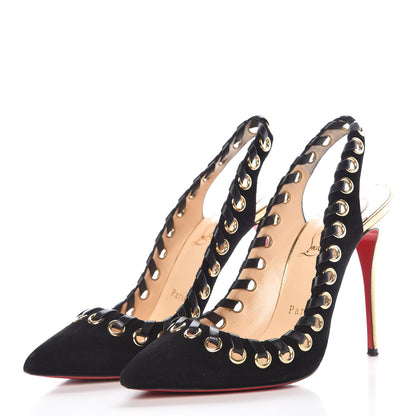 Christian Louboutin Suede Kid Specchio Ostri 100 Slingback Pumps 38.5 Black 3 of 14