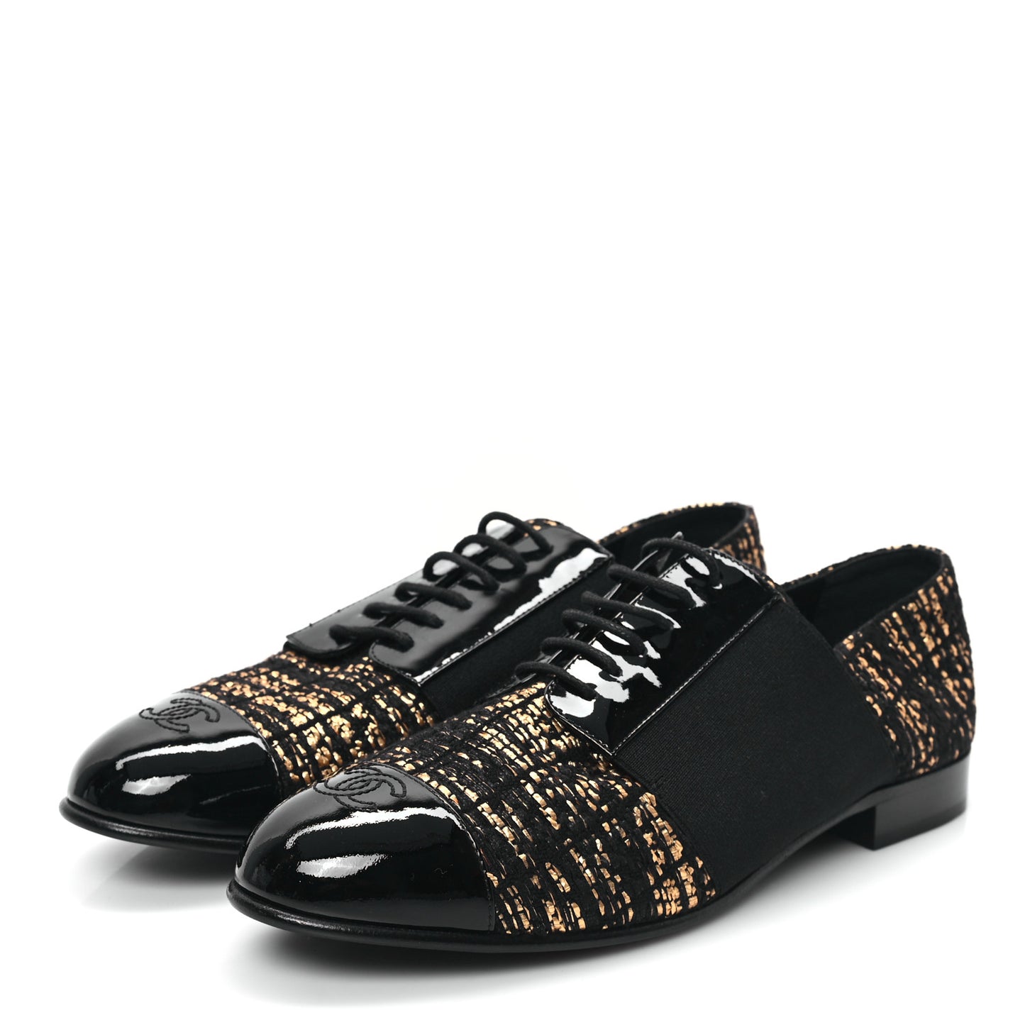 Tweed Patent CC Womens Lace Up Oxfords 39.5 Black Gold