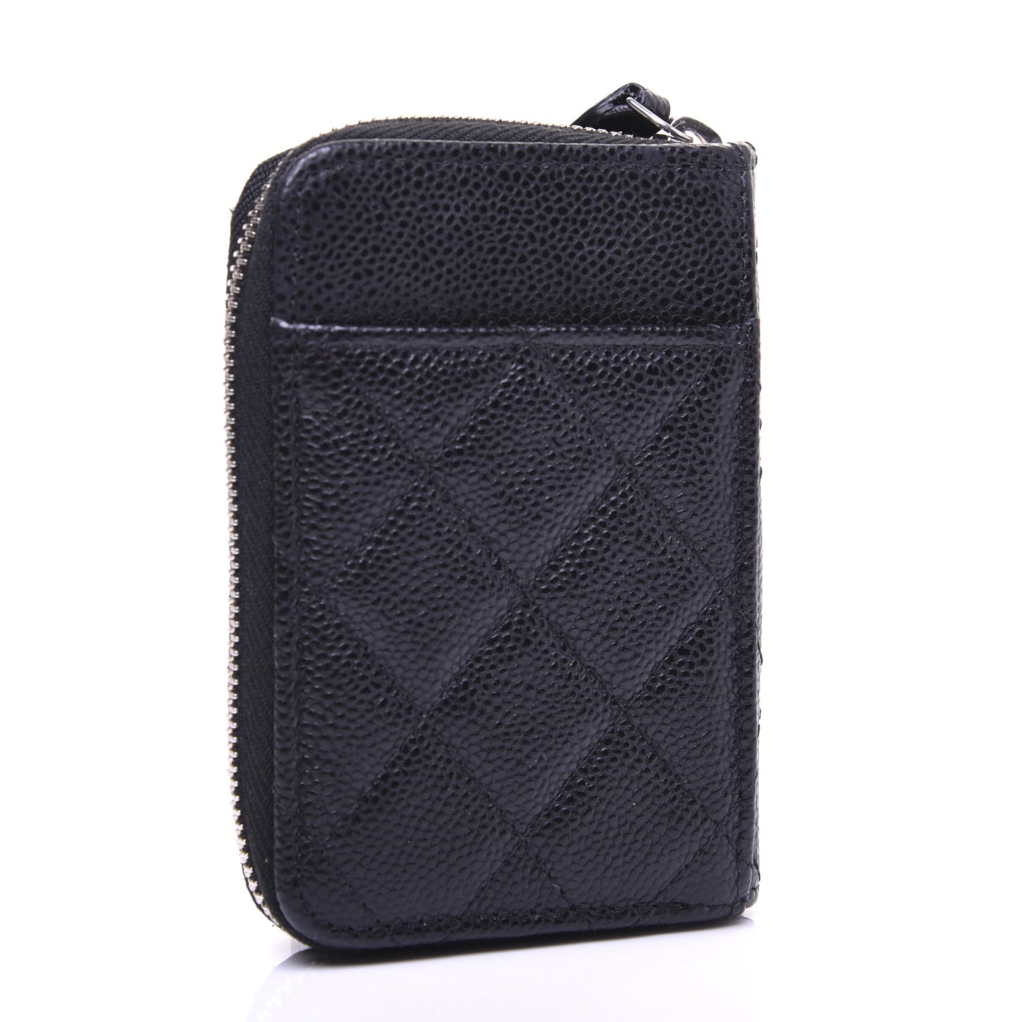 Caviar Quilted Zip Card Holder Black