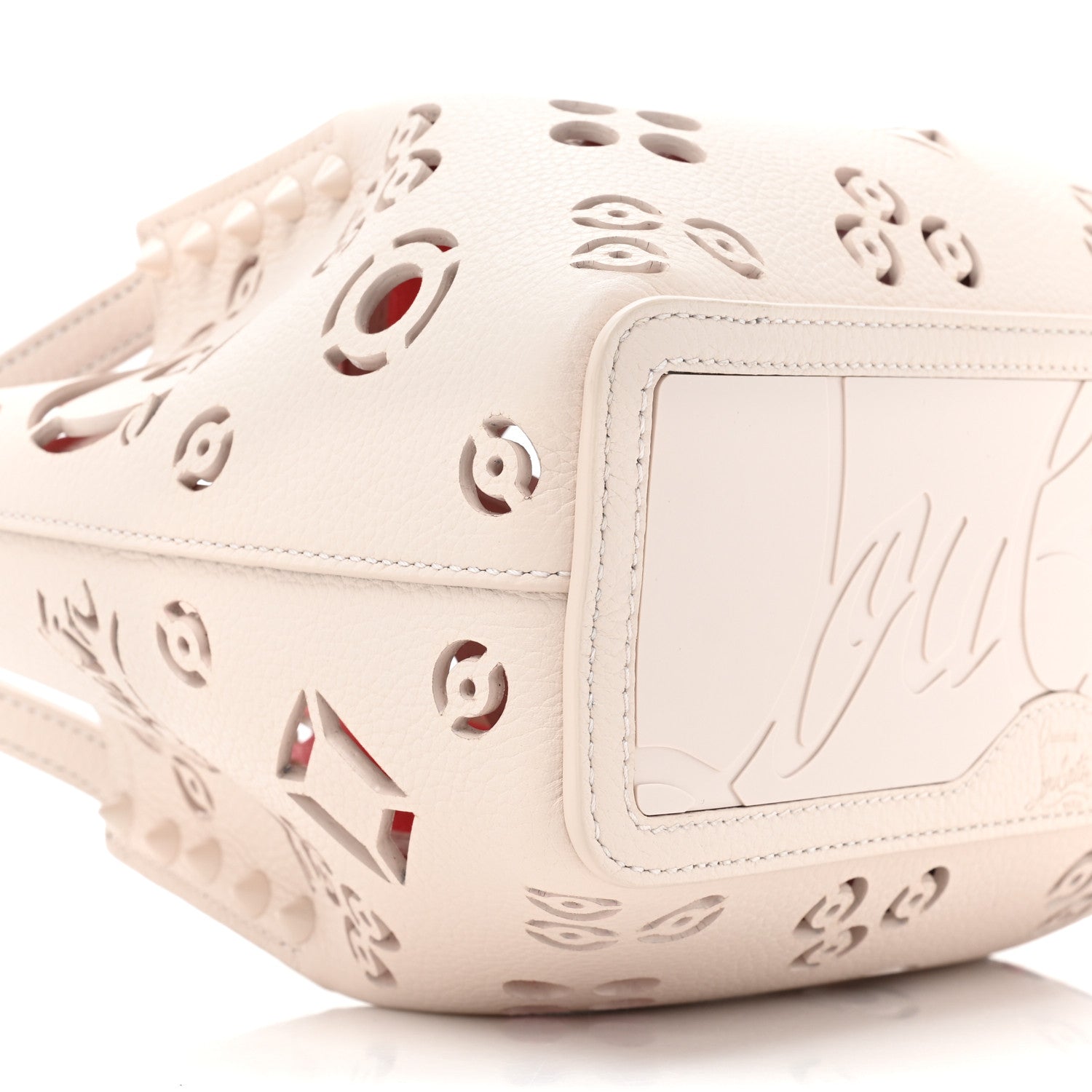 Christian Louboutin Calfskin Loubinthesky Mini Perforated Cabarock Spikes Tote Leche 9 of 10