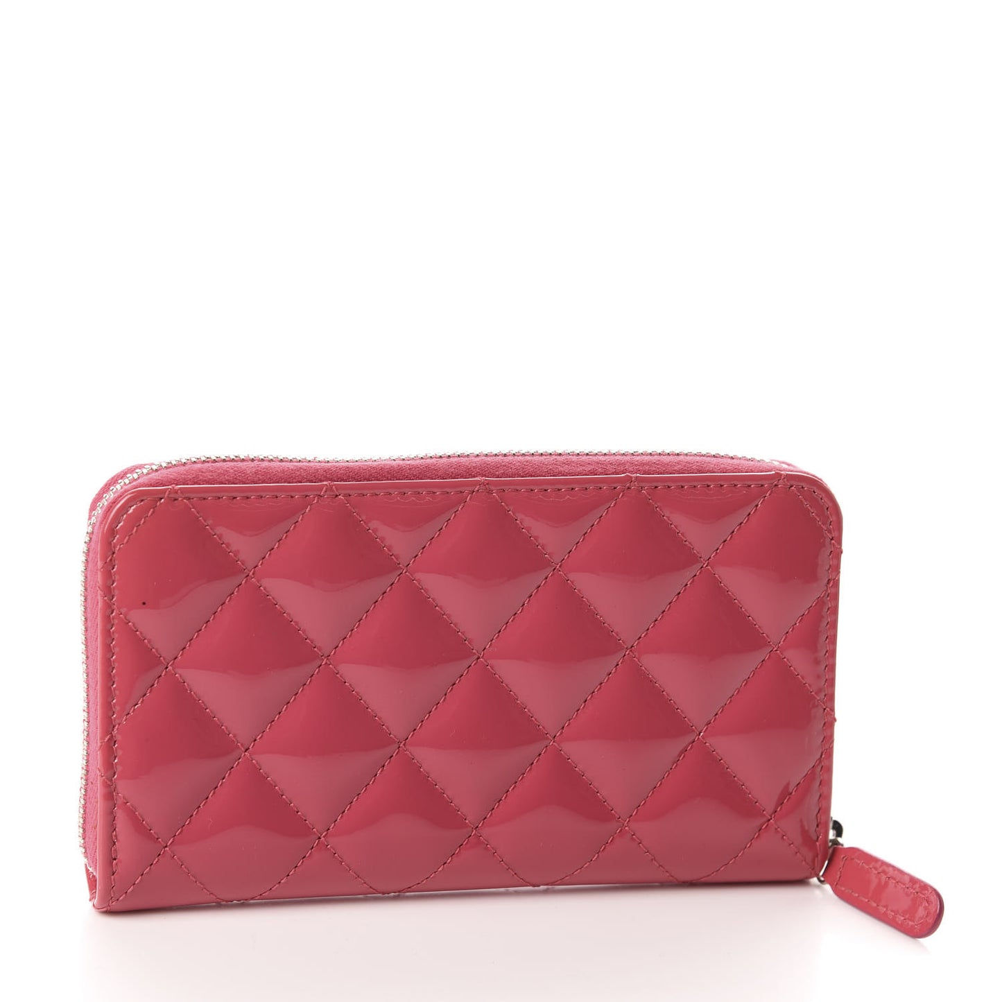Patent Quilted Small Zip Around Wallet Pink
