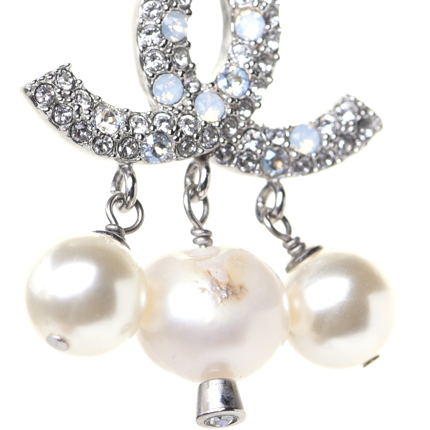 Chanel Crystal Pearl CC Drop Earrings Silver 4 of 9