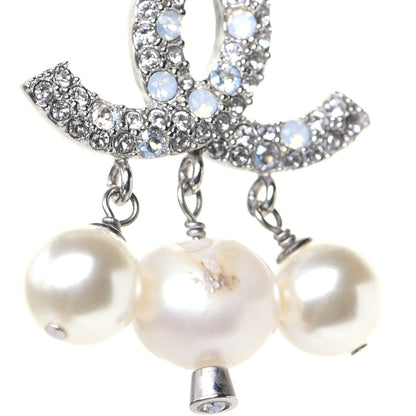 Chanel Crystal Pearl CC Drop Earrings Silver 4 of 9