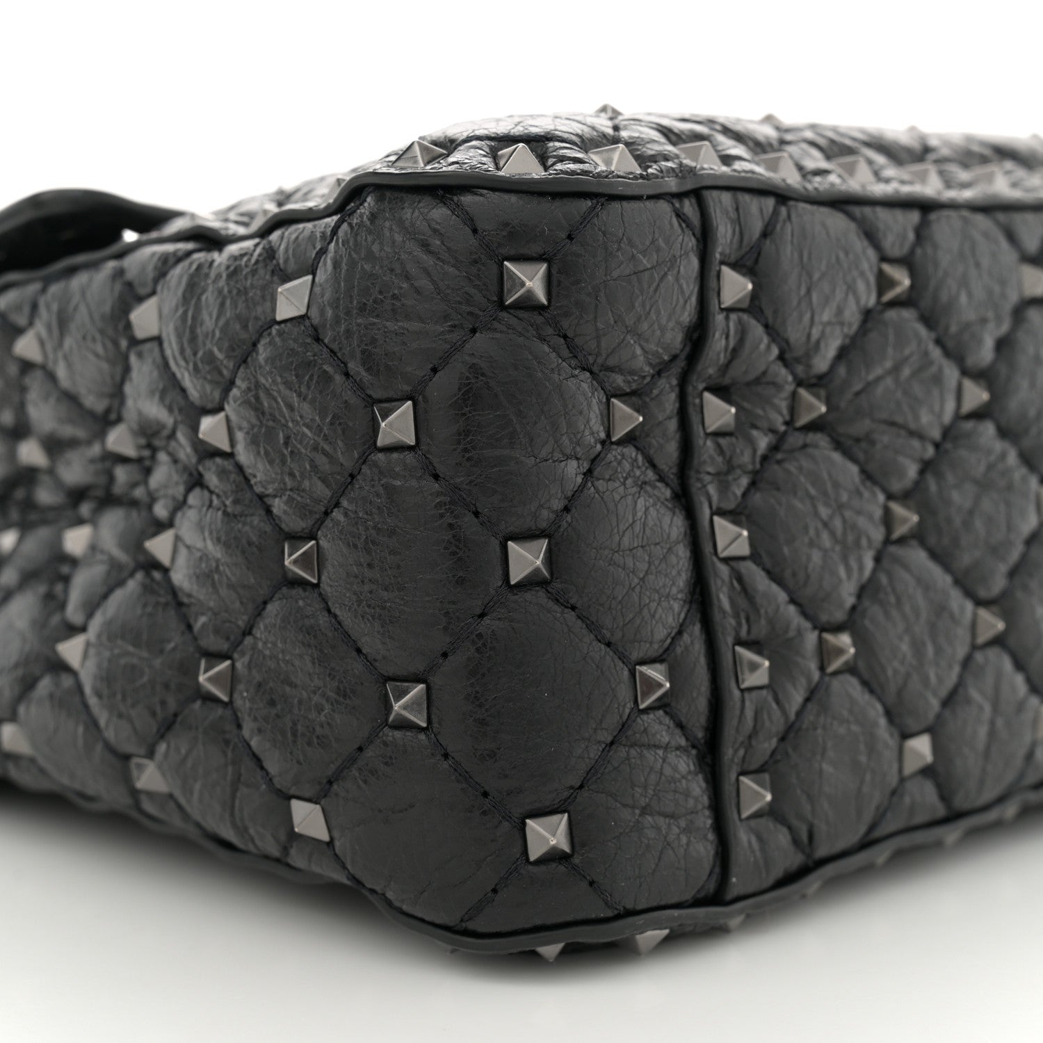 Valentino Garavani Craquele Nappa Large Rockstud Spike Shoulder Bag Black 8 of 11