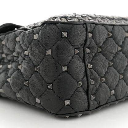 Valentino Garavani Craquele Nappa Large Rockstud Spike Shoulder Bag Black 8 of 11