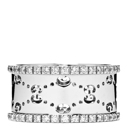 Gucci 18K White Gold Diamond 10mm Icon Eternity Band Ring 55 7.25 1 of 6