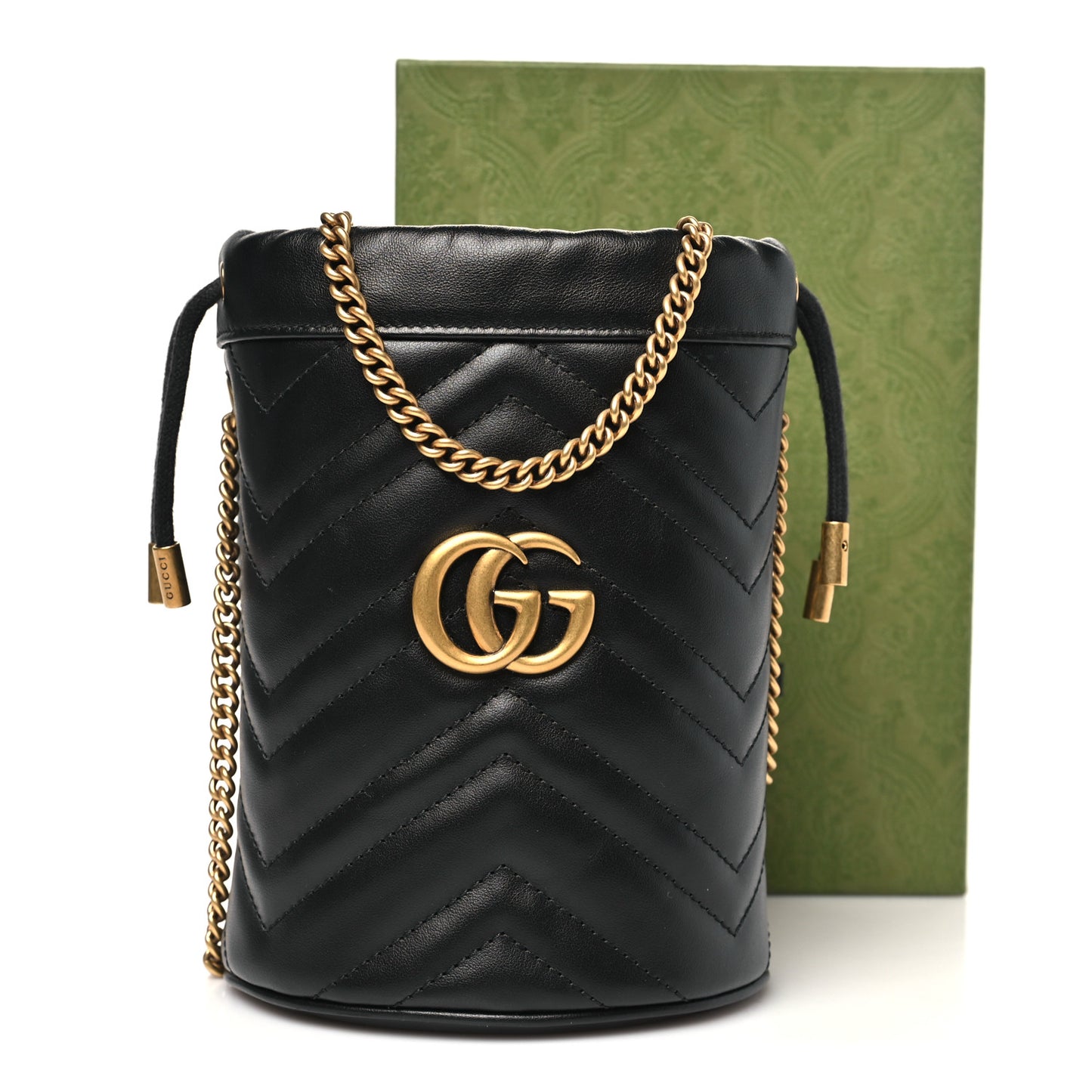 Calfskin Matelasse Mini GG Marmont 2.0 Bucket Bag Black