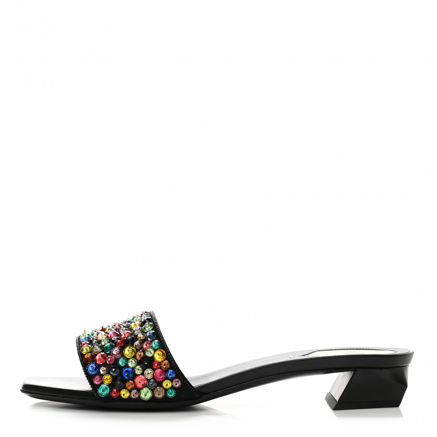 Fendi Crystal Embellished Slide Sandals 39.5 Black Multicolor 1 of 9