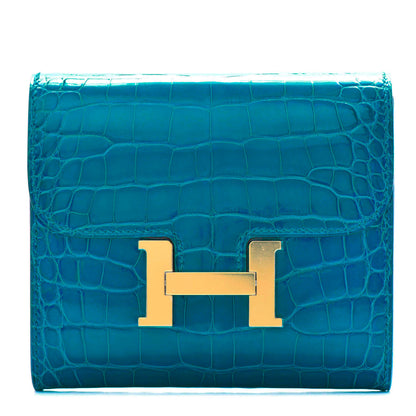 Hermes Shiny Alligator Constance Short Wallet Bleu Izmir 1 of 8