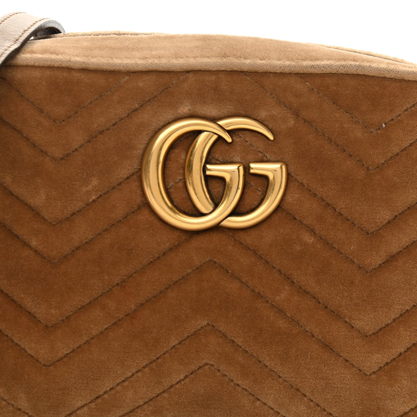 Velvet Matelasse Small GG Marmont Chain Shoulder Bag Taupe