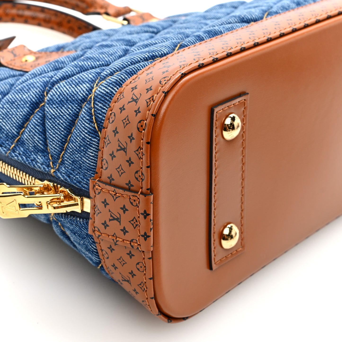 Denim Calfskin Reverse Monogram Malletage Alma BB Blue
