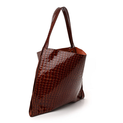 Christian Louboutin Patent Calfskin Crocodile Embossed Le 54 Tote Acajou 3 of 11