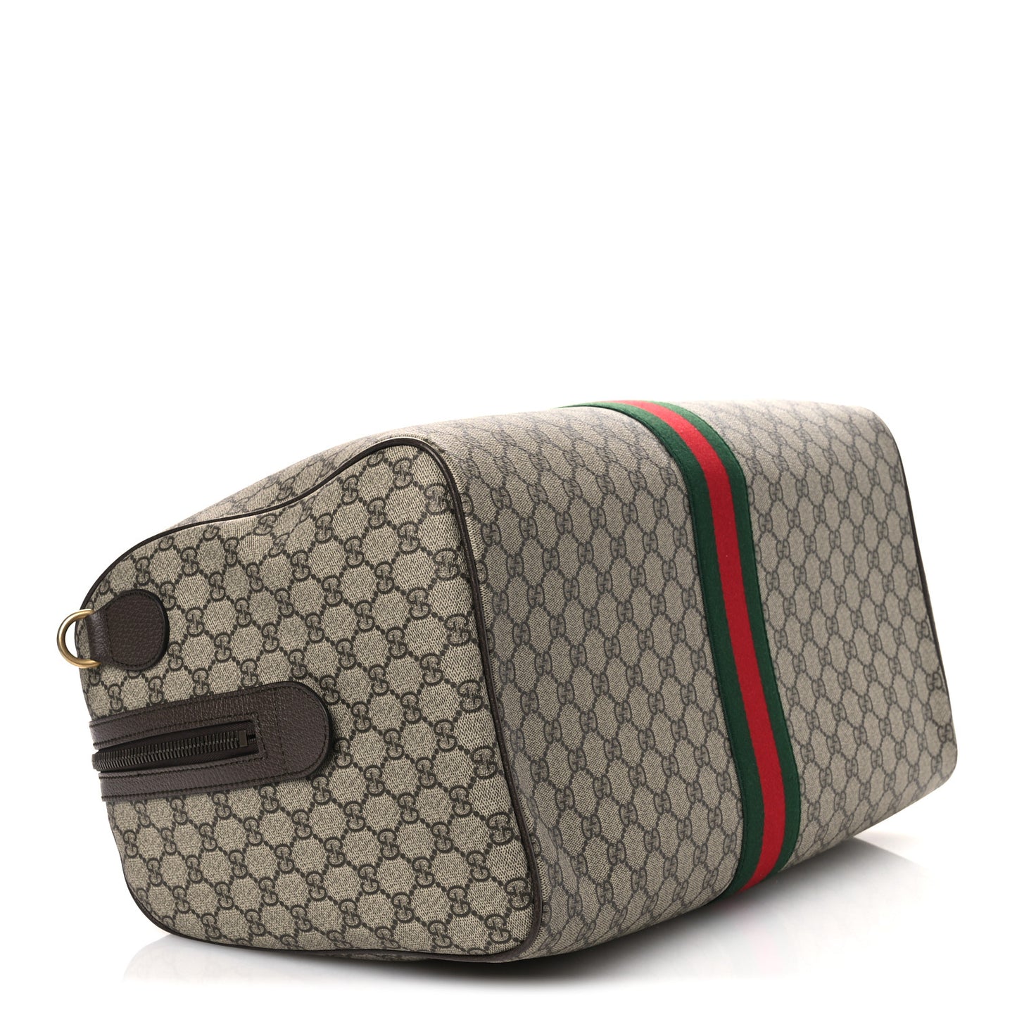 GG Supreme Monogram Textured Dollar Calfskin Web Medium Savoy Duffle Bag Beige Dark Brown
