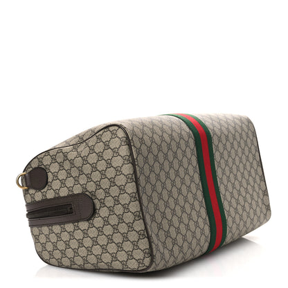 Gucci GG Supreme Monogram Textured Dollar Calfskin Web Medium Savoy Duffle Bag Beige Dark Brown 4 of 12