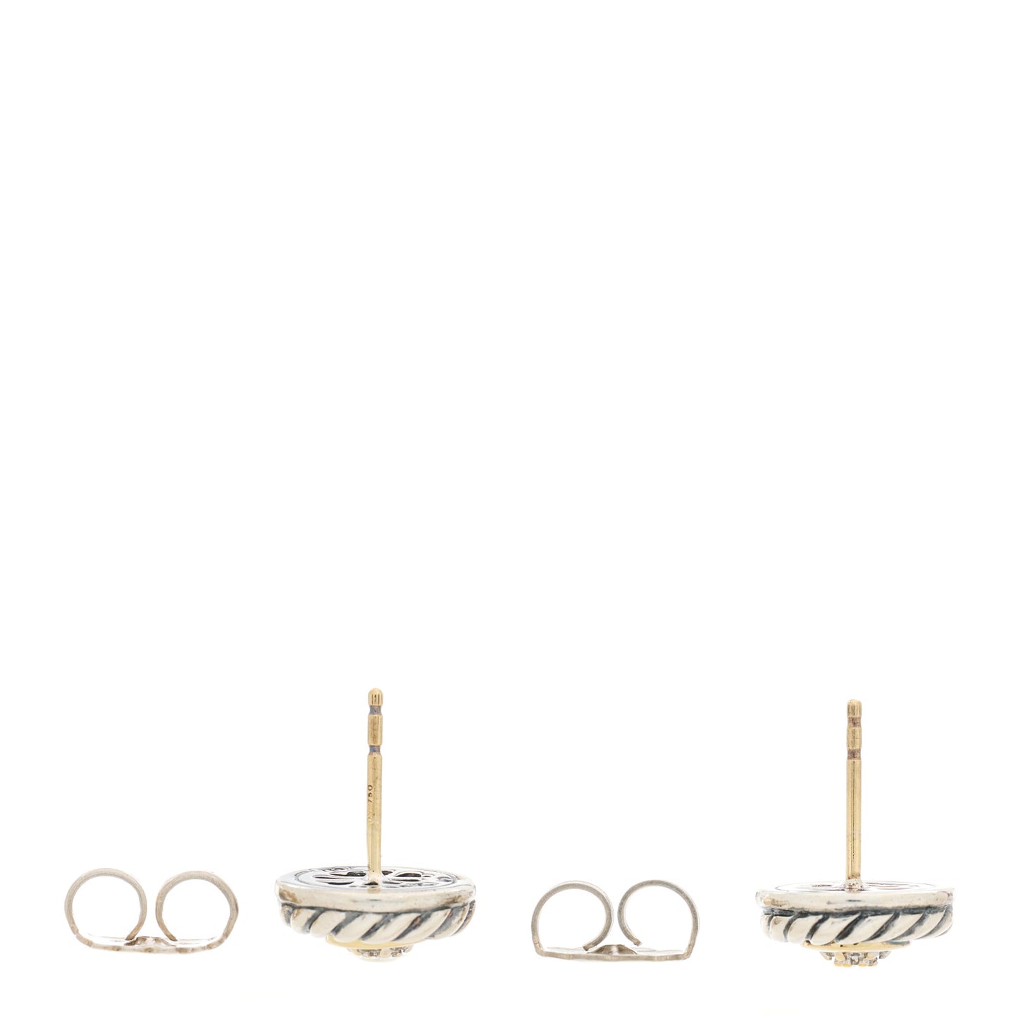 Sterling Silver 18K Yellow Gold Diamond Cookie Cable Earrings