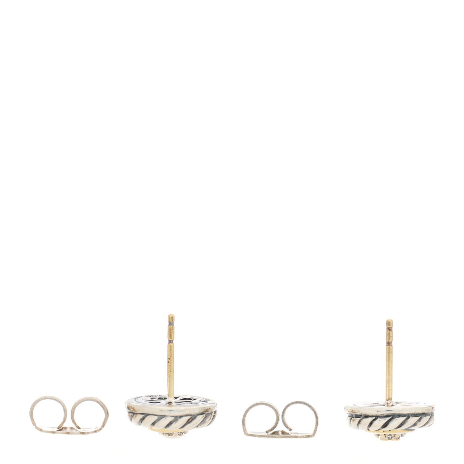 David Yurman Sterling Silver 18K Yellow Gold Diamond Cookie Cable Earrings 3 of 4