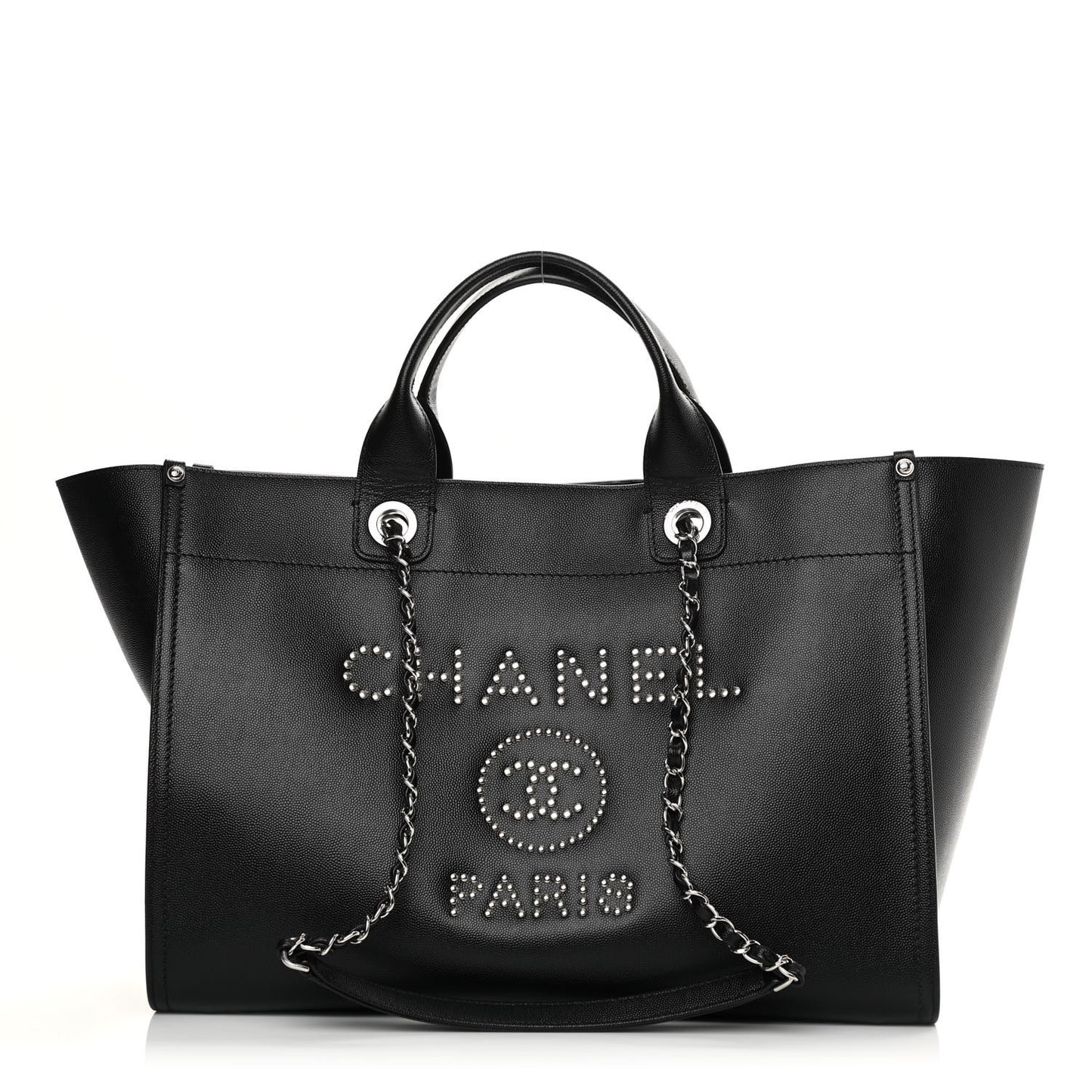 Caviar Medium Studded Deauville Tote Black