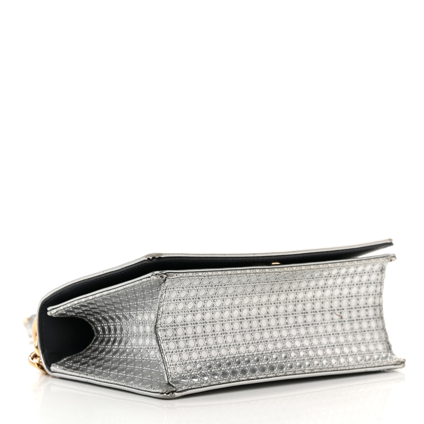 Metallic Patent Micro-Cannage Small Diorama Flap Bag Silver