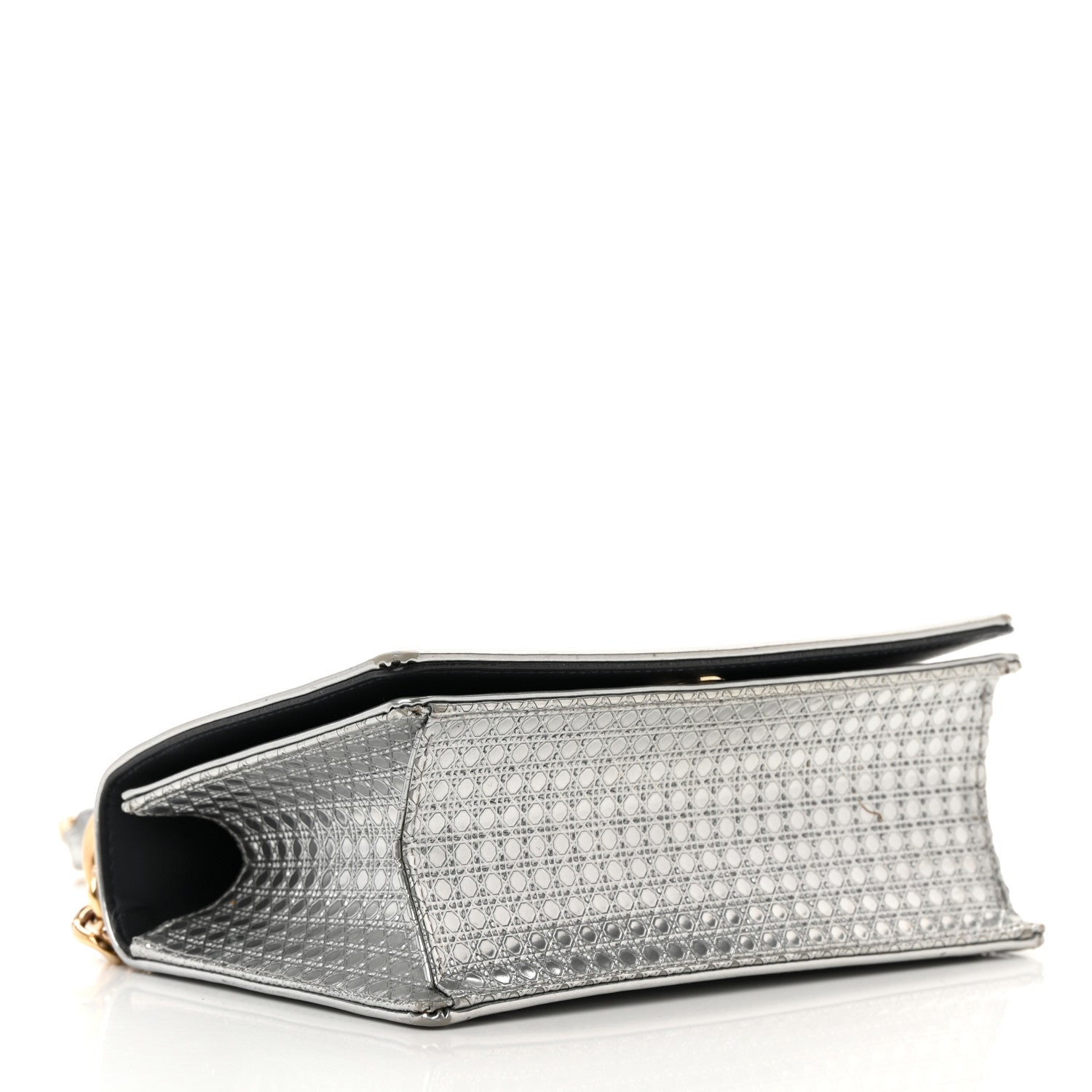 Christian Dior Metallic Patent Micro-Cannage Small Diorama Flap Bag Silver 4 of 21