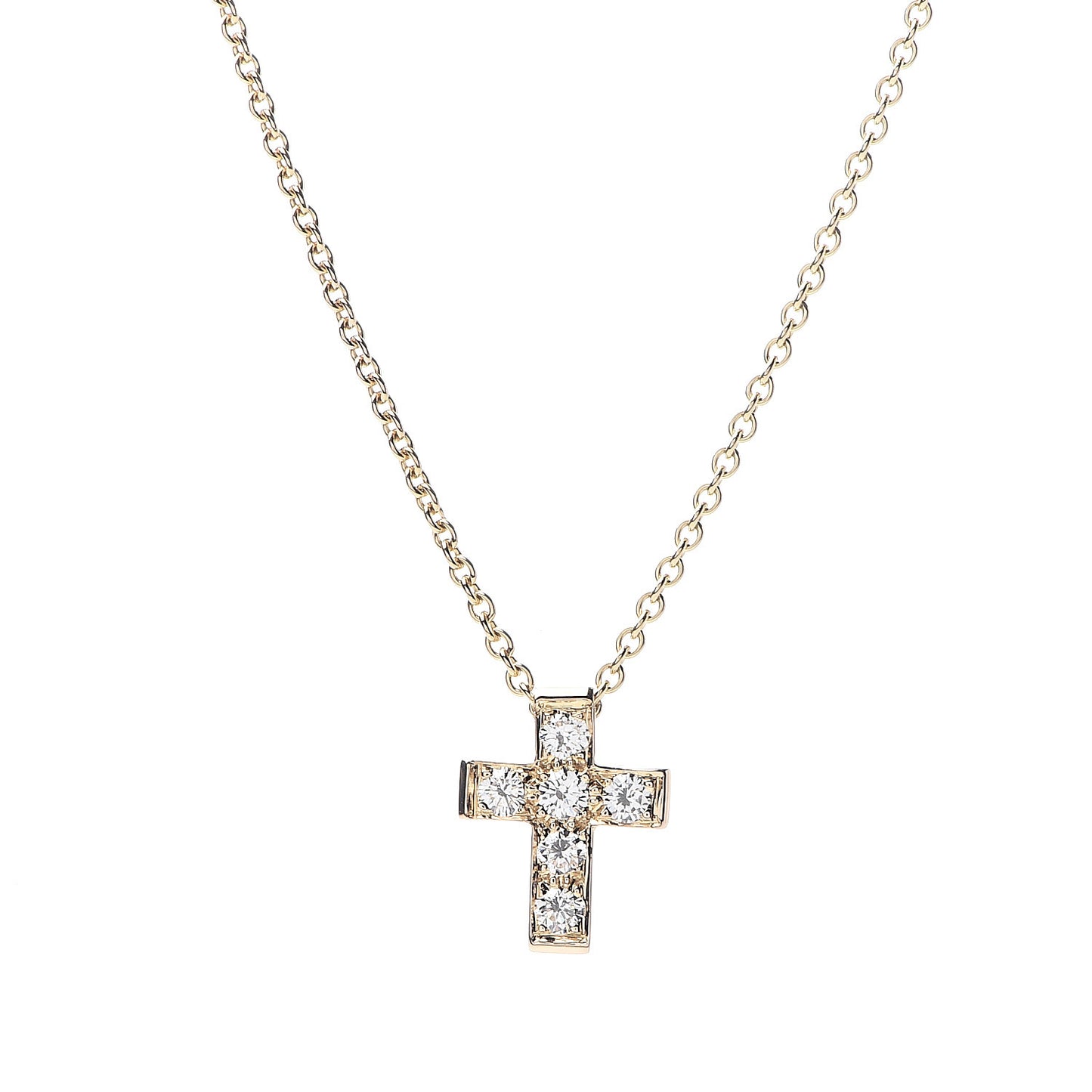 18K Yellow Gold Diamond Cross Pendant Necklace