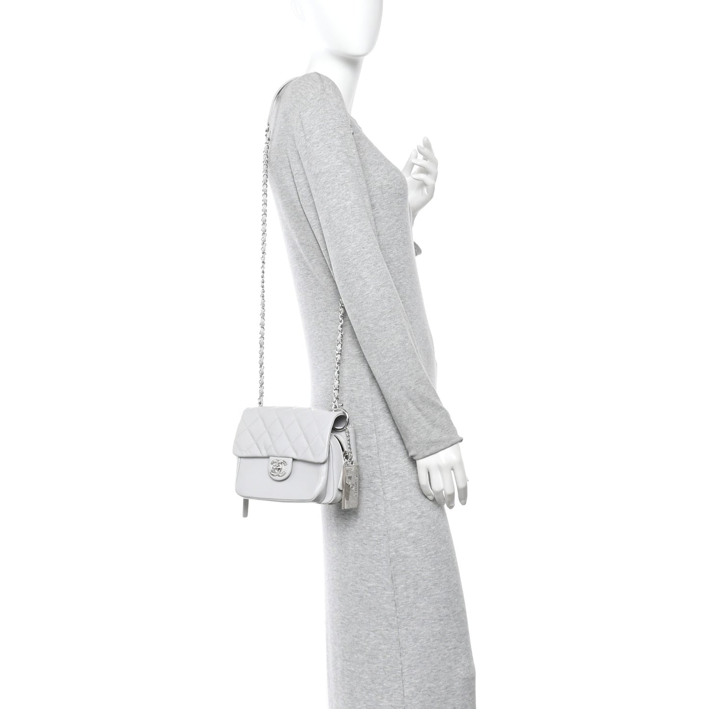 Aged Calfskin Quilted Express Zip Around Flap Light Grey