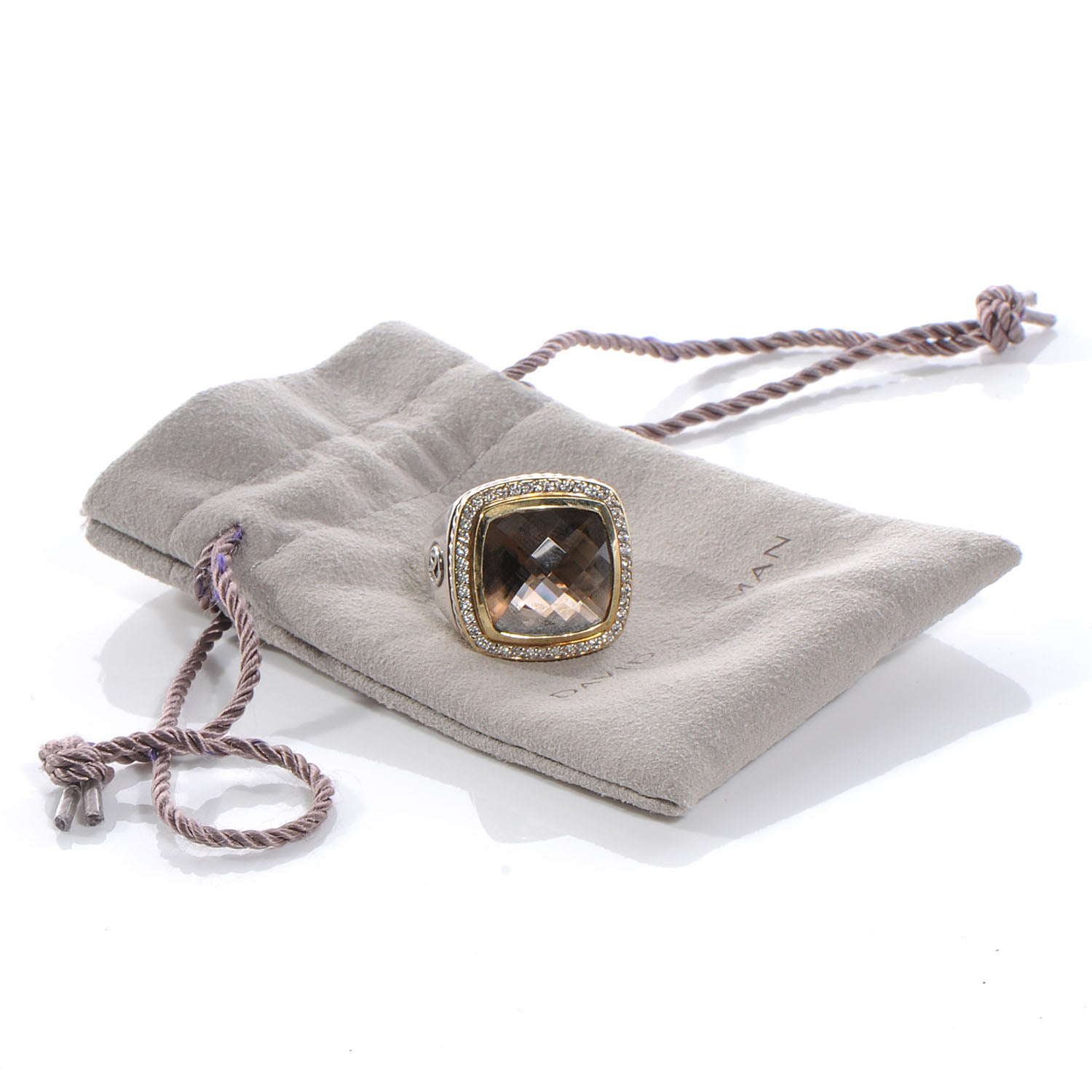 David Yurman Sterling Silver 18K Yellow Gold Diamond Smoky Quartz 14mm Albion Statement Ring 54 7 5 of 5
