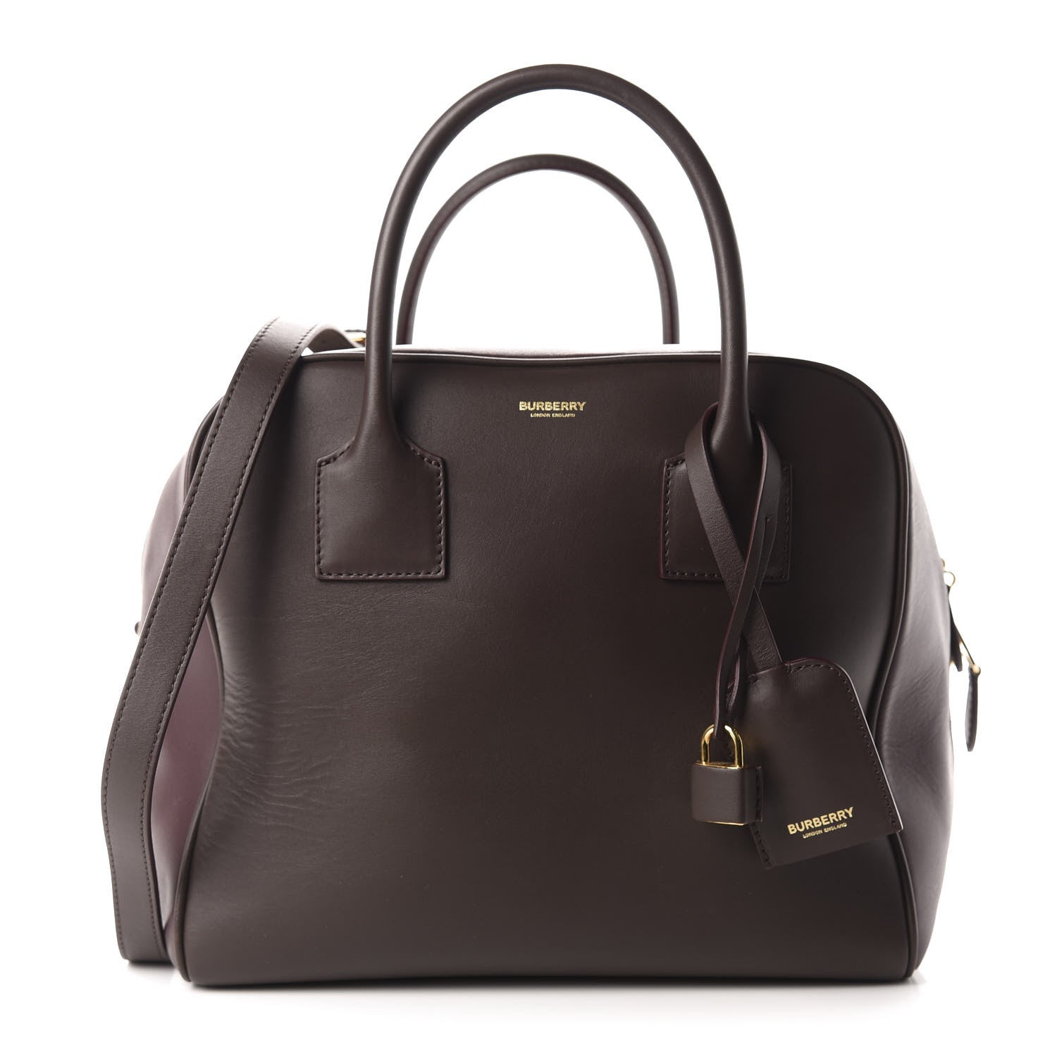 Burberry Smooth Calfskin Medium Cube Bowling Bag Mahogany 1 of 8