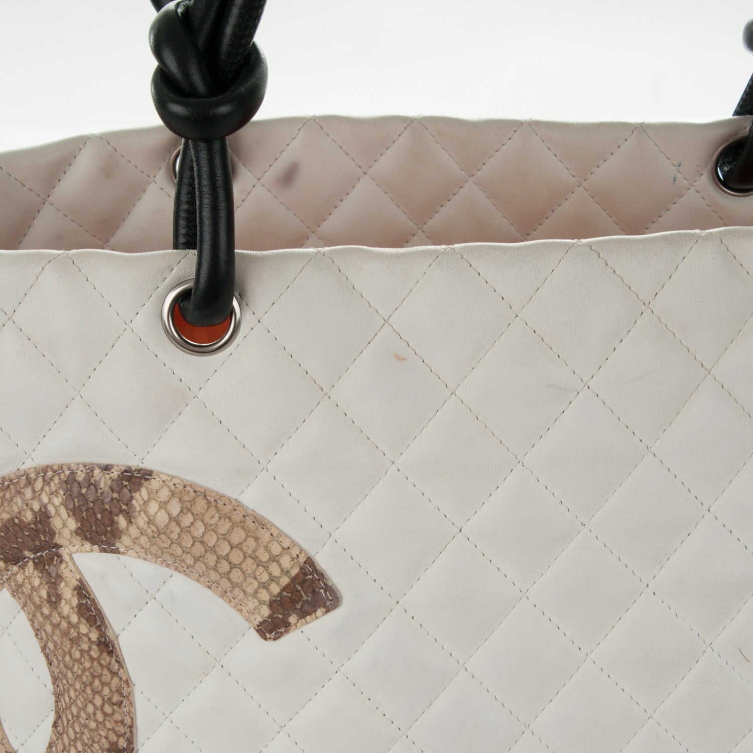 Chanel Calfskin Quilted Python Large Cambon Tote White 9 of 20