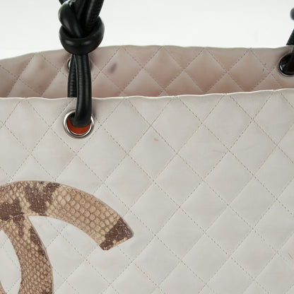 Chanel Calfskin Quilted Python Large Cambon Tote White 9 of 20
