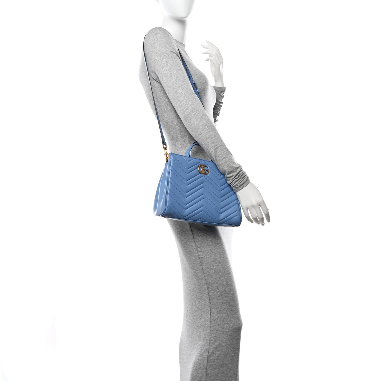 Calfskin Matelasse Small GG Marmont Tote Clear Sky Blue