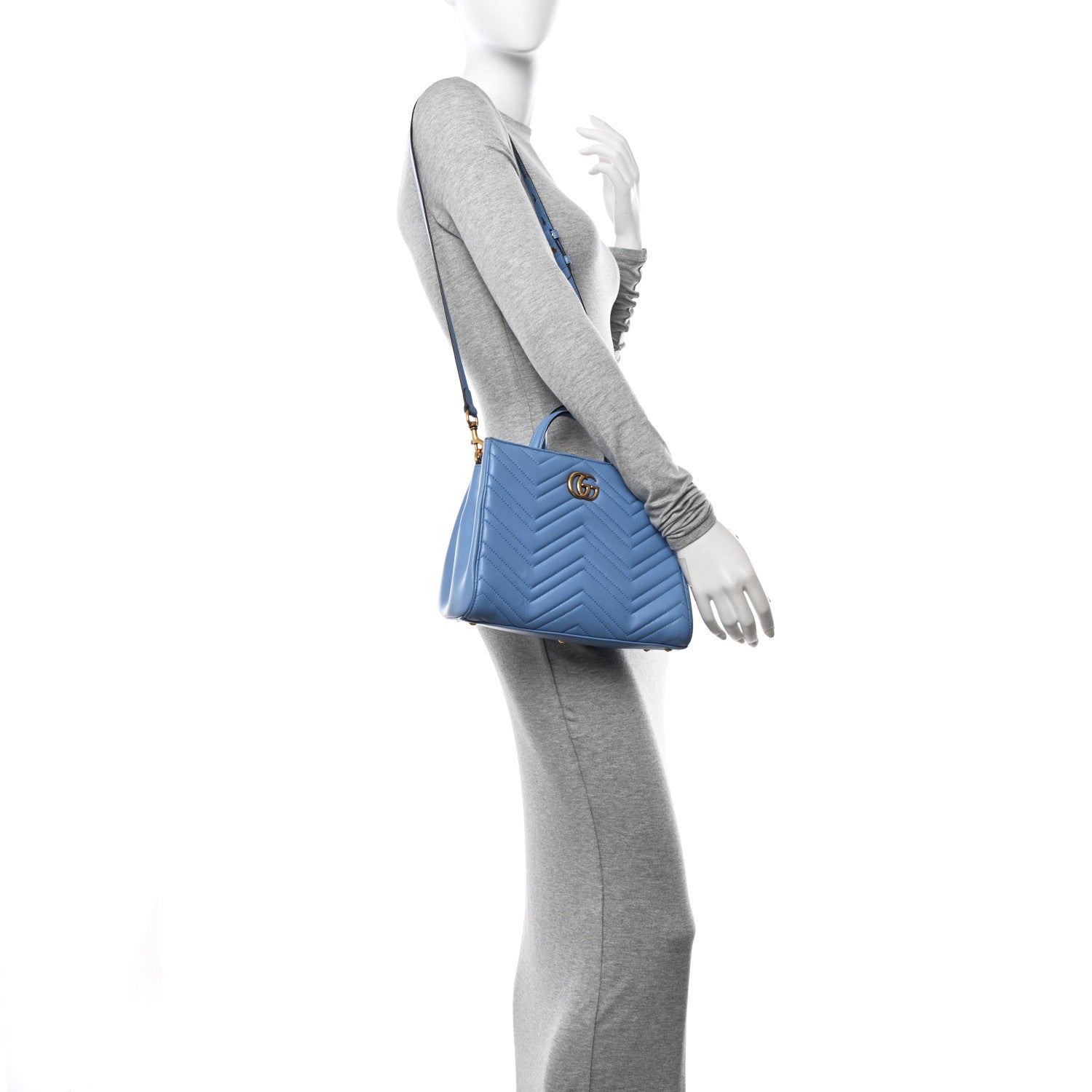 Gucci Calfskin Matelasse Small GG Marmont Tote Clear Sky Blue 3 of 12