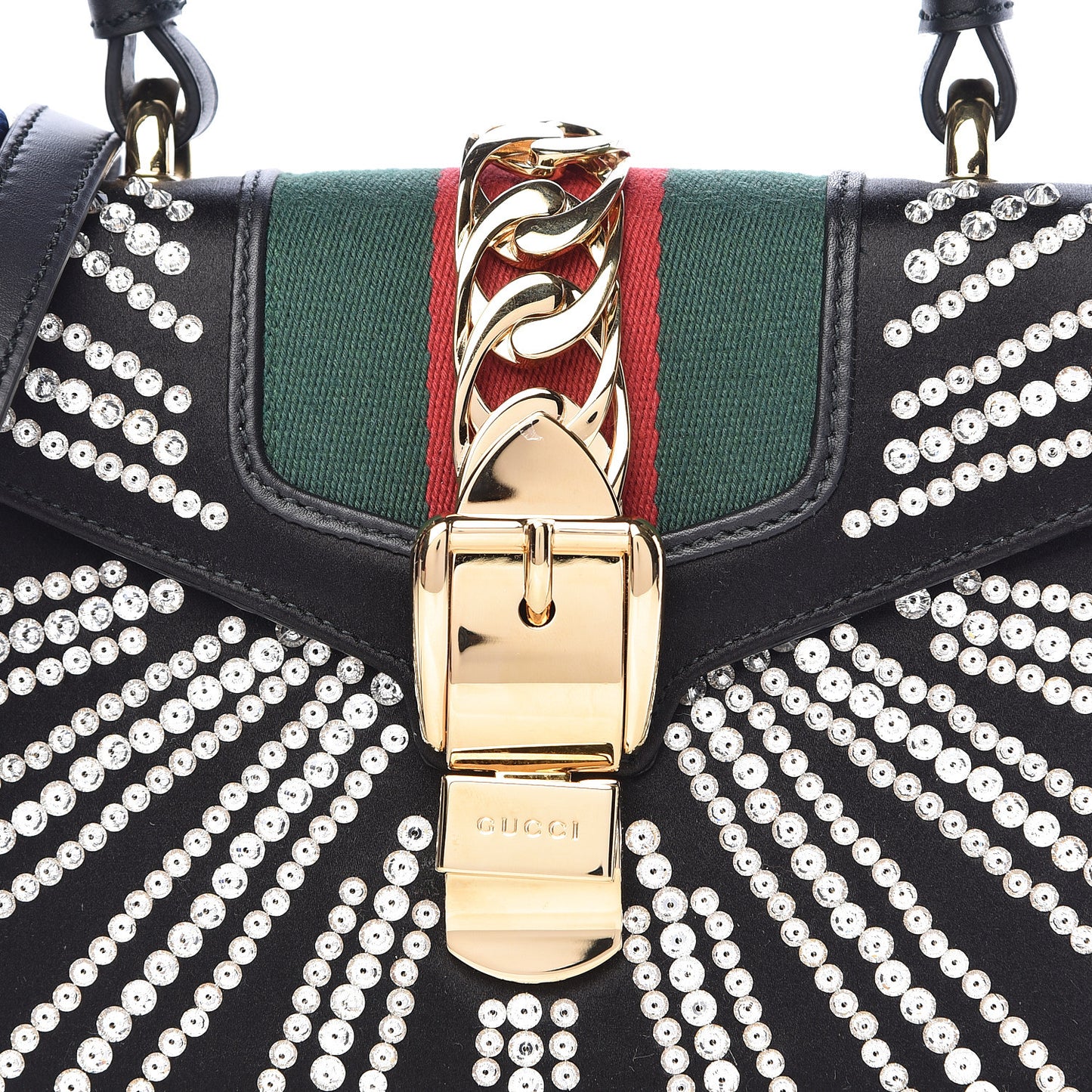 Satin Crystal Mini Sylvie Top Handle Bag Black