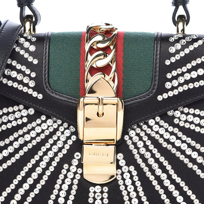 Gucci Satin Crystal Mini Sylvie Top Handle Bag Black 11 of 17